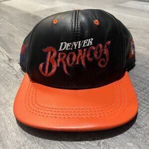 VTG Denver Broncos Genuine Leather SnapBack Hat Modern Team NFL Official 90s